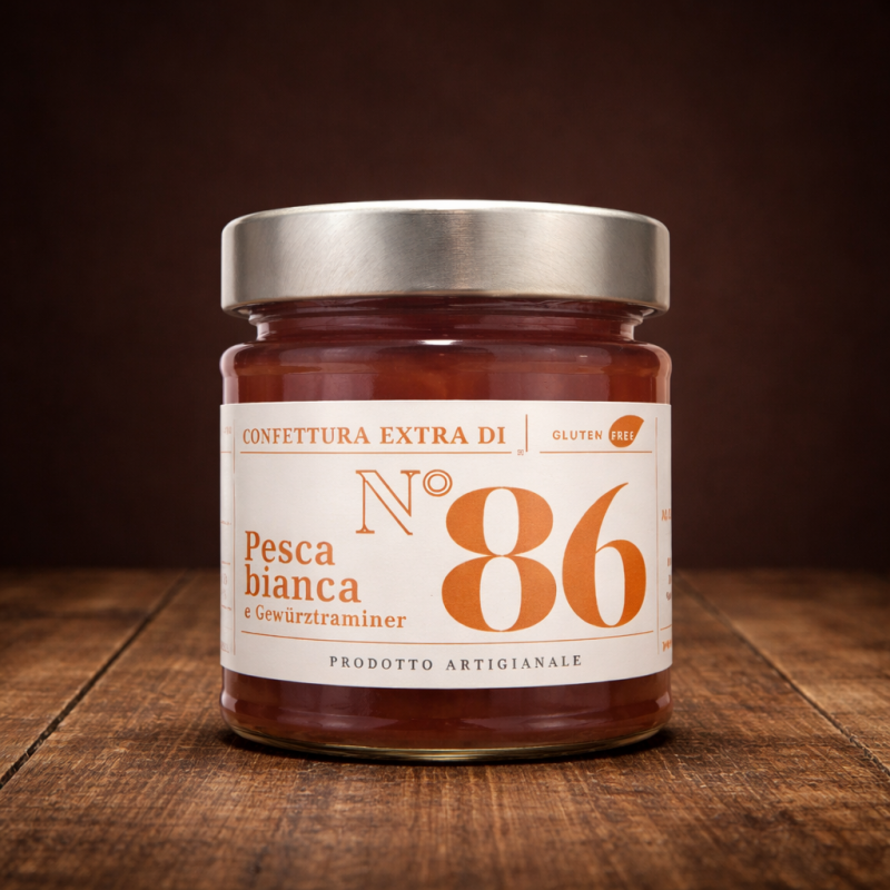 Confettura Extra di Pesche Bianche e Gewürztraminer 220g di Alessio Brusadin