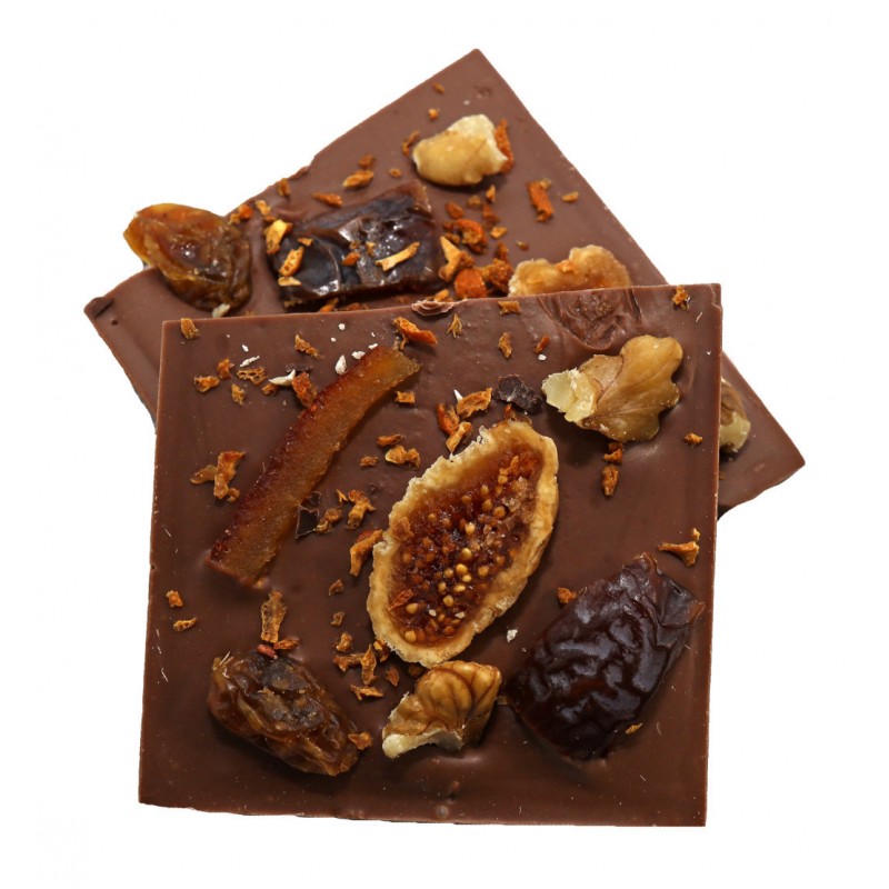 Milk Chocolate bar with Orange and Dried fruit "the winter sun"